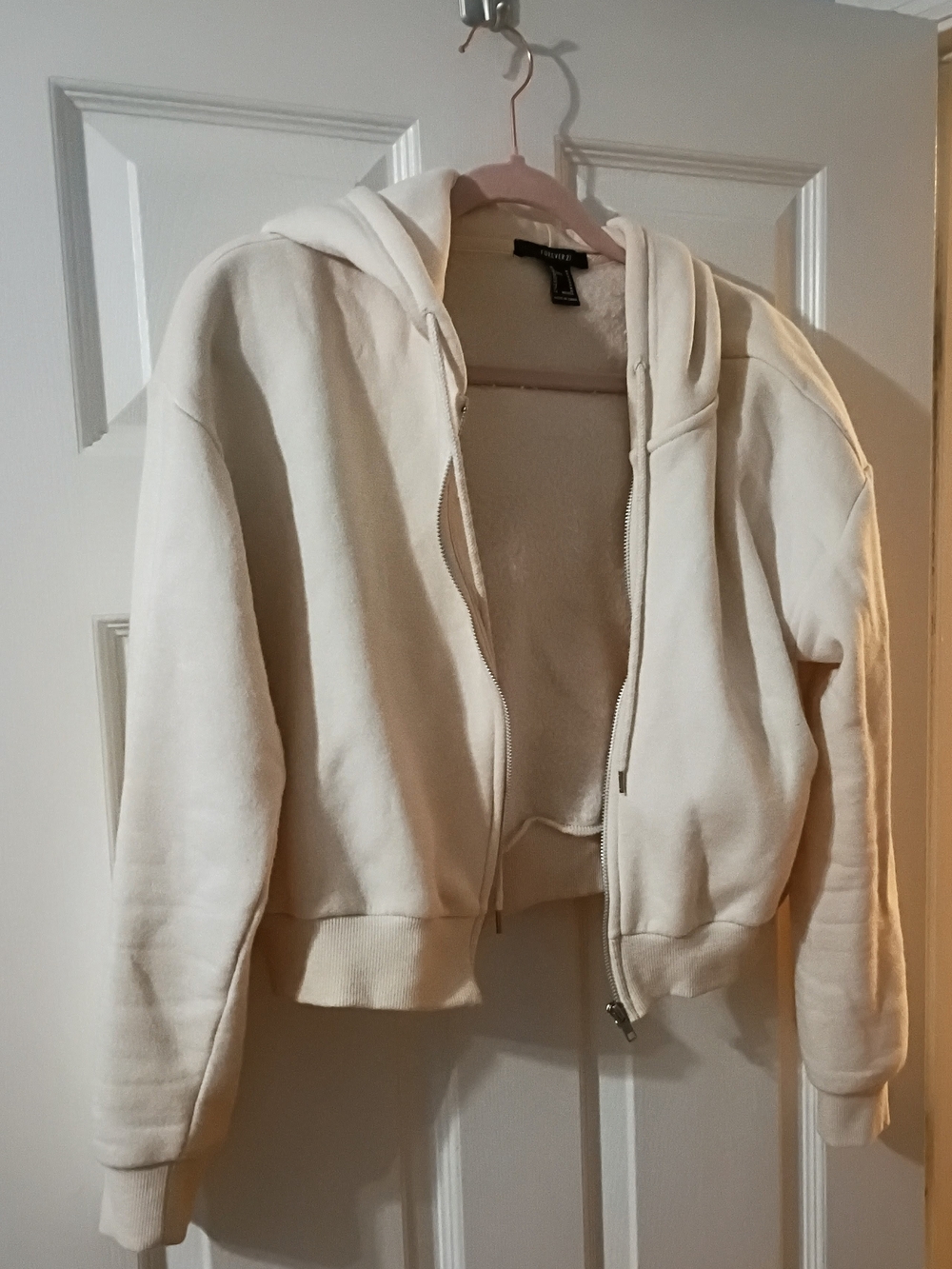 Forever 21 Cream Fleece Zip Hoodie
